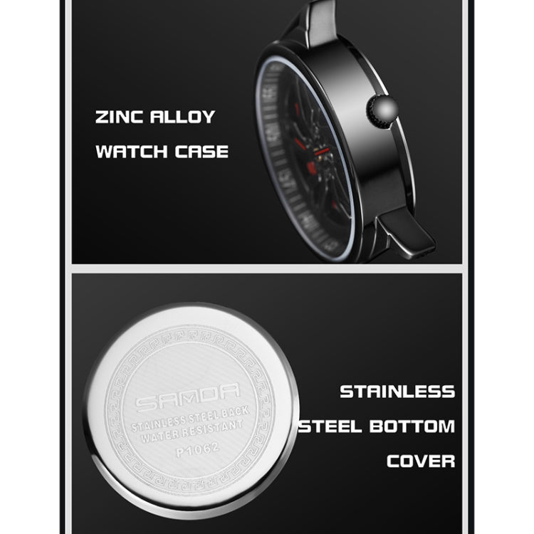 Men's watch with zinc alloy case and stainless steel back cover, steel bracelet
