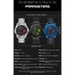 Men's quartz wristwatch shown with multiple dial colors and strap styles (steel, mesh, leather).