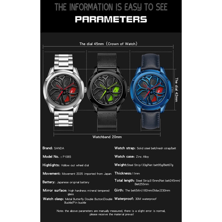 Men's quartz wristwatch shown with multiple dial colors and strap styles (steel, mesh, leather).