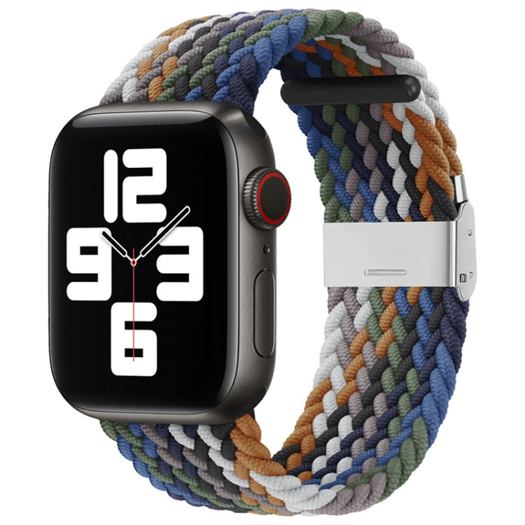 Nylon braid replacement watch band with buckle for Apple Watch, multicolor stripe knit