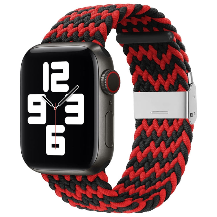 Nylon braided watchband with single buckle, red and black zigzag knit
