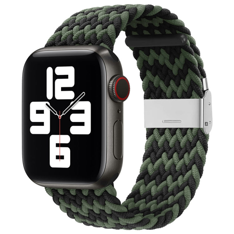 Nylon braided watchband with single buckle, dark green and light green woven pattern