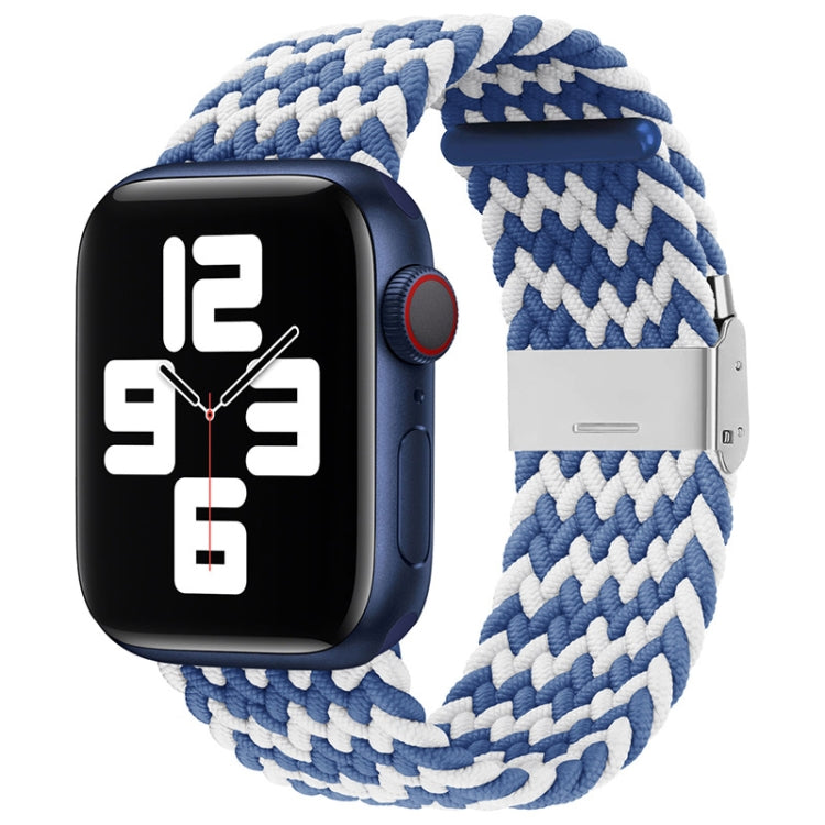 Nylon braided watchband with single buckle, blue and white zigzag knit