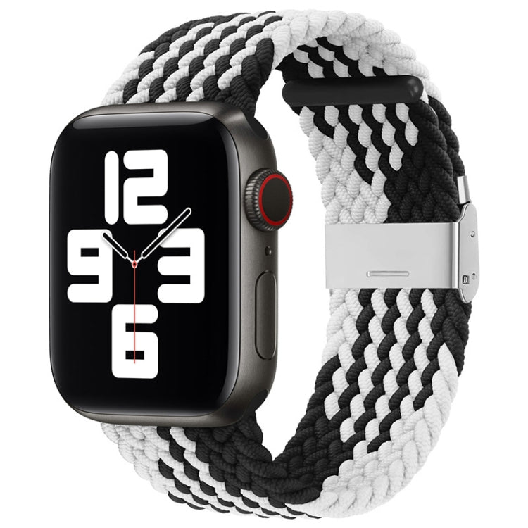 Nylon braided watchband with single buckle, black and white woven zigzag design