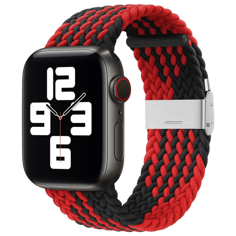 Nylon braided watchband with single buckle, red and black zigzag woven knit