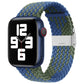 Braided nylon watch band with single buckle, blue and green zigzag knit.