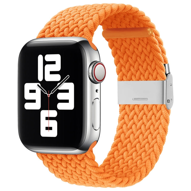 Braided nylon watch band with single buckle, bright orange textured braid.