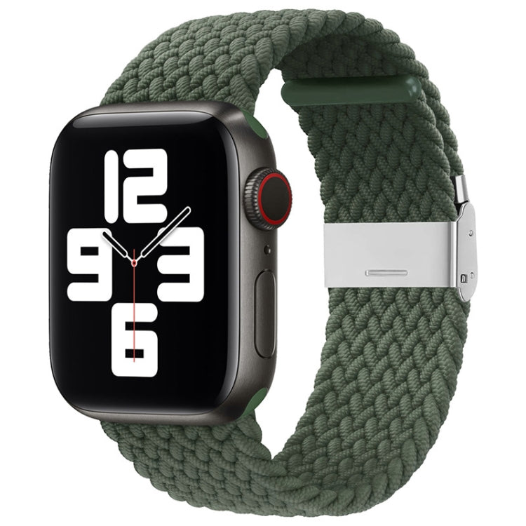 Braided nylon watch band with single buckle, dark green textured braid.
