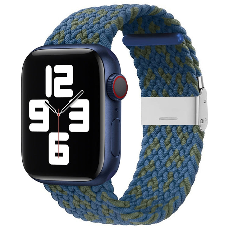 Nylon braid replacement watch band with buckle for Apple Watch, blue with green pattern