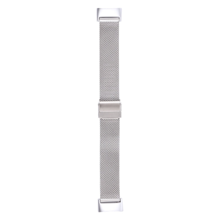 Stainless steel double-buckle mesh watchband for Fitbit Charge 5, silver