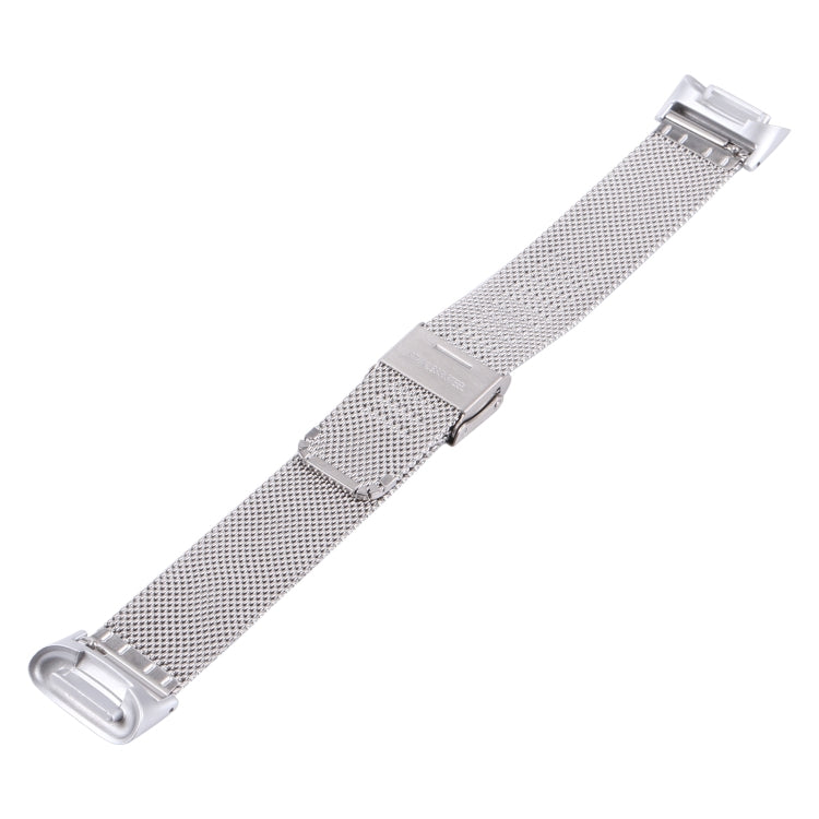 Silver stainless steel mesh watchband with double buckles for Fitbit Charge 5