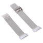 Silver stainless steel mesh watchband with double buckle close-up for Fitbit Charge 5