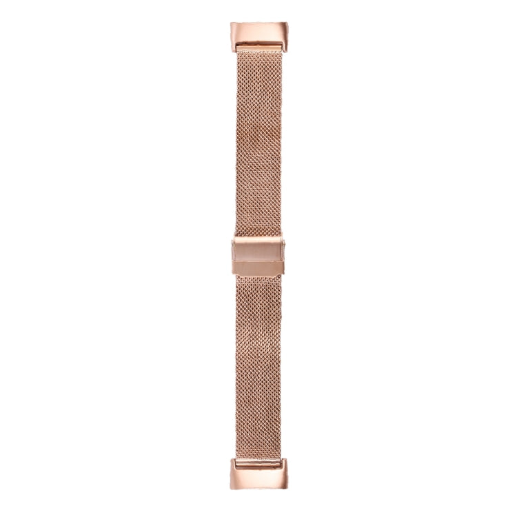 Rose gold stainless steel double-buckle mesh watchband for Fitbit Charge 5