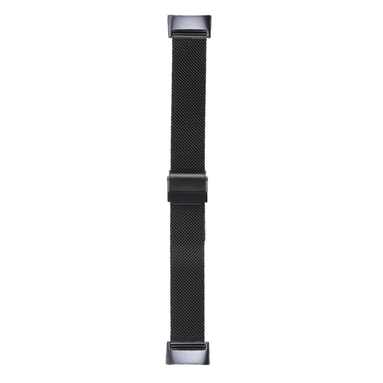 Black stainless steel double-buckle mesh watchband for Fitbit Charge 5