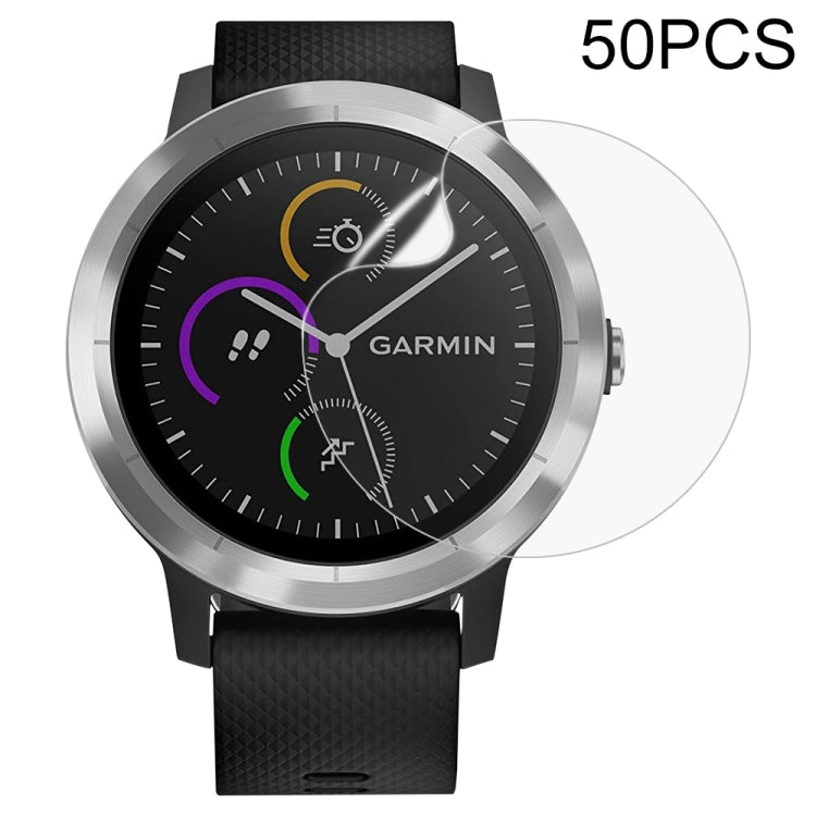 Installed clear hydrogel watch screen protector film on round smartwatch display
