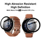 Round transparent watch film on brown leather strap smartwatch, two angles