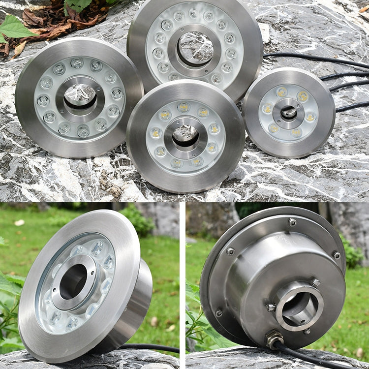Set of stainless steel LED underwater fountain ring lights with circular clear LED faces