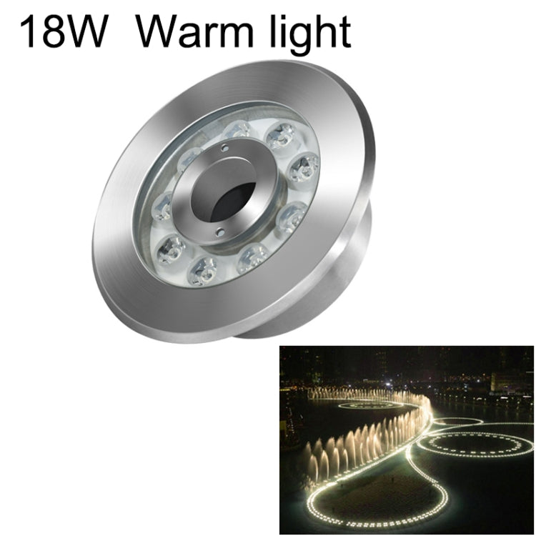 Stainless steel ring LED underwater fountain light, 18W warm light, clear lens LED array