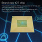 Wireless IOT smart nail chip with gold circuit design on a blue electronic pattern