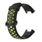 Two-tone silicone watch band, black with lime green oval dot holes and clasp tabs
