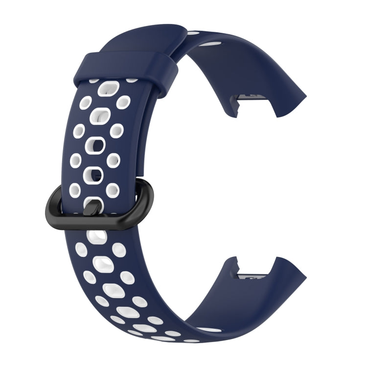 Two-tone silicone watch band, navy with white oval dot holes and clasp tabs