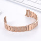 Rose gold three-bead steel watchband bracelet, curved with clasp and rectangular links