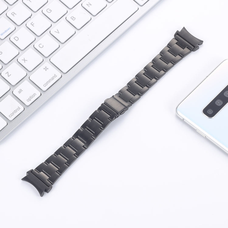 Black three-bead steel watchband, square link bracelet with metal clasp