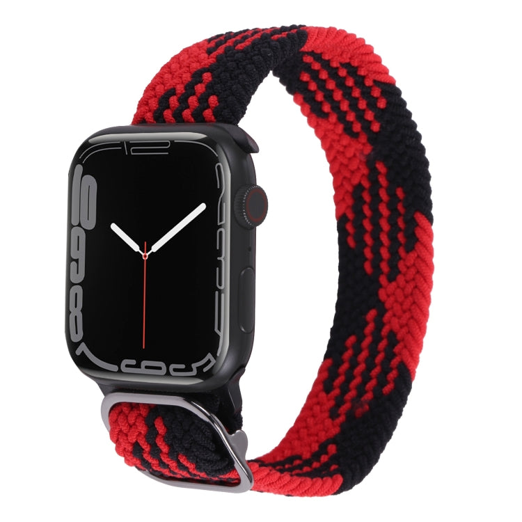 Nylon braid watch band, red and black striped, for Apple Watch.