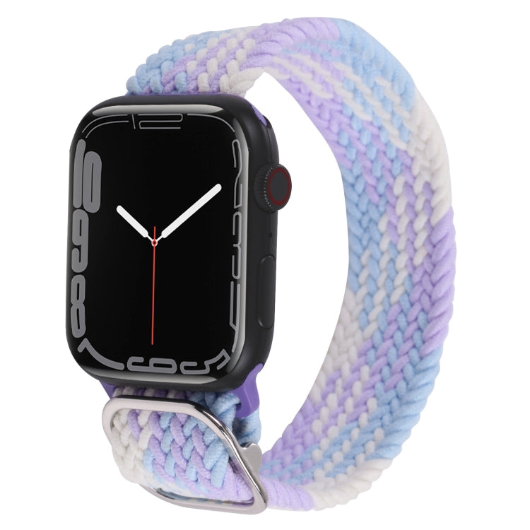 Nylon braid watch band, pastel purple and blue striped, for Apple Watch.