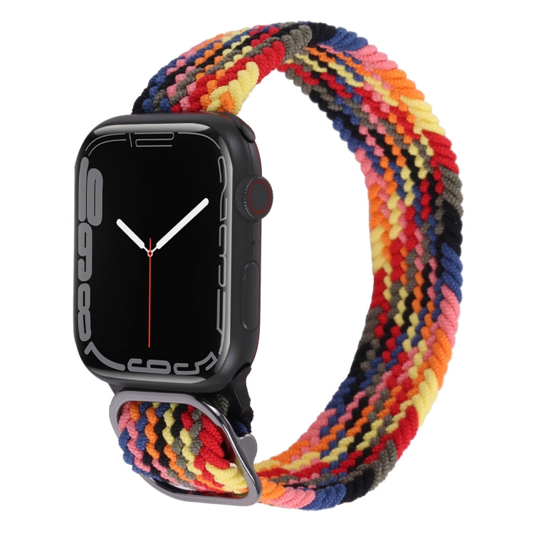 Nylon braid watch band, multicolor rainbow striped, for Apple Watch.