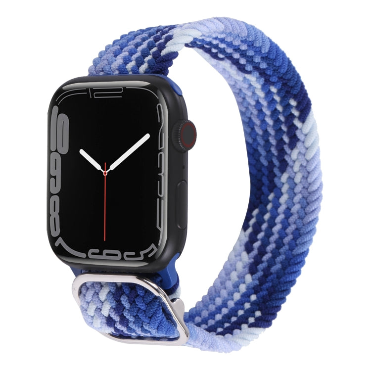 Nylon braid watch band, blue and light blue striped, for Apple Watch.