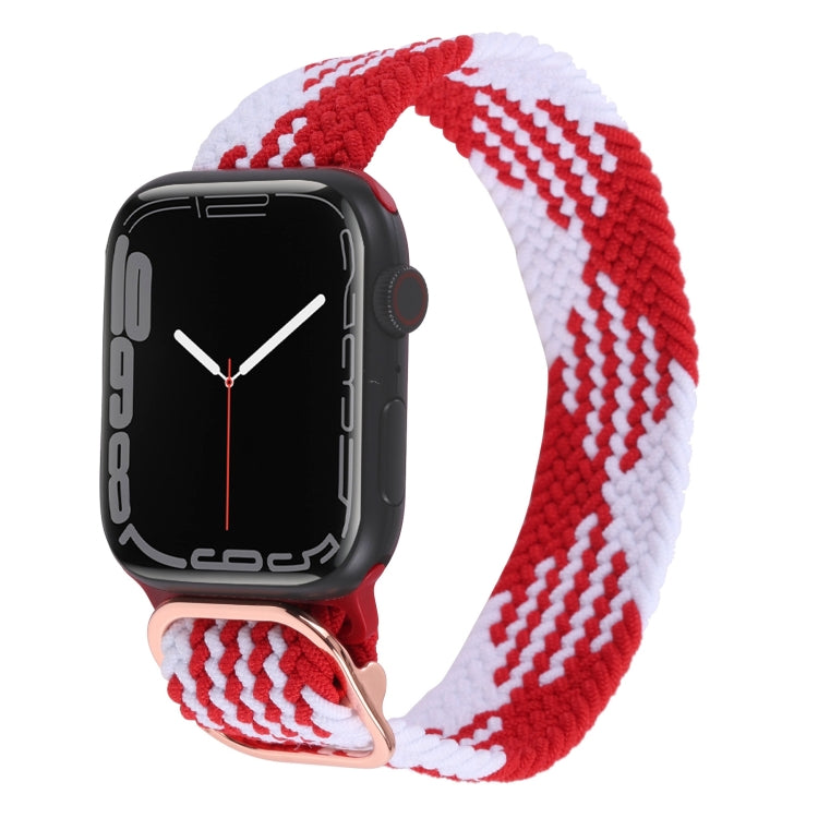 Braided nylon watchband strap with red and white zigzag stripes for Apple Watch