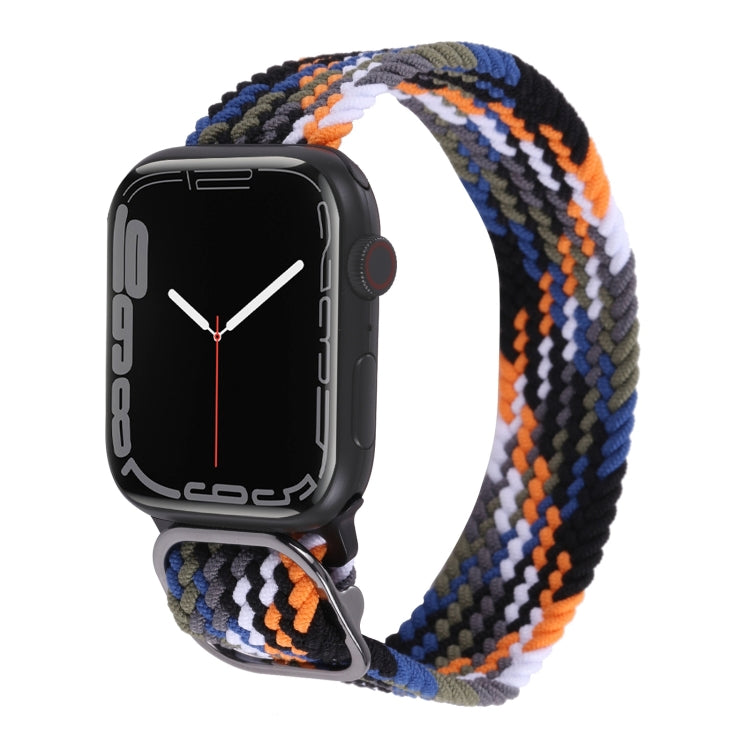 Braided nylon watchband strap with multicolor zigzag stripes and blue-orange accents