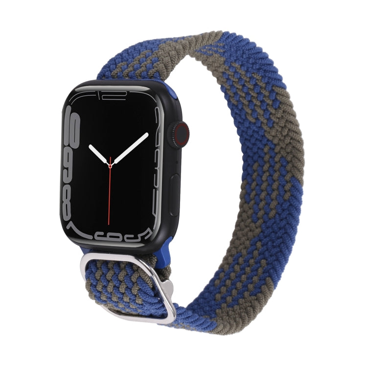 Braided nylon watchband strap with blue and tan woven sections for Apple Watch