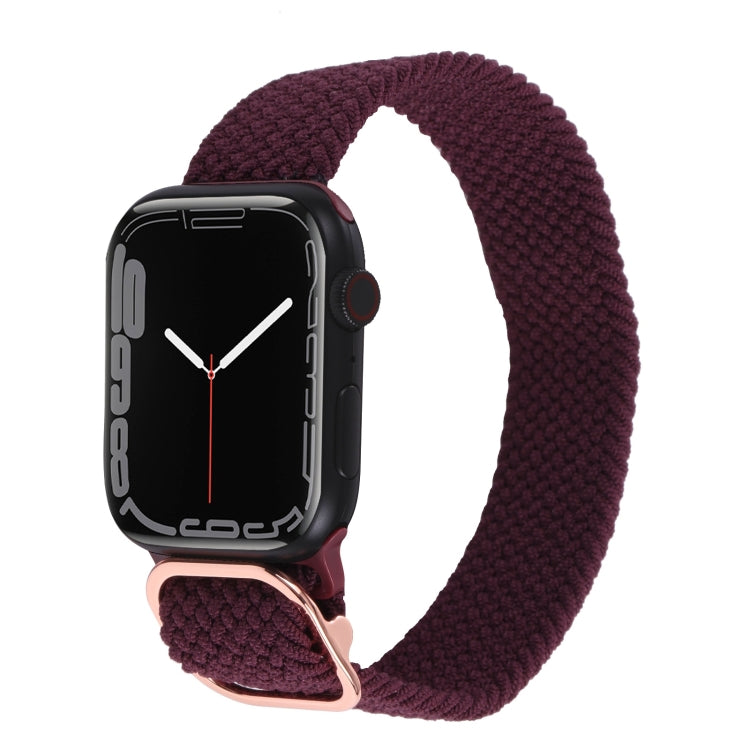 Braided nylon watchband strap with solid burgundy knit texture and rose clasp