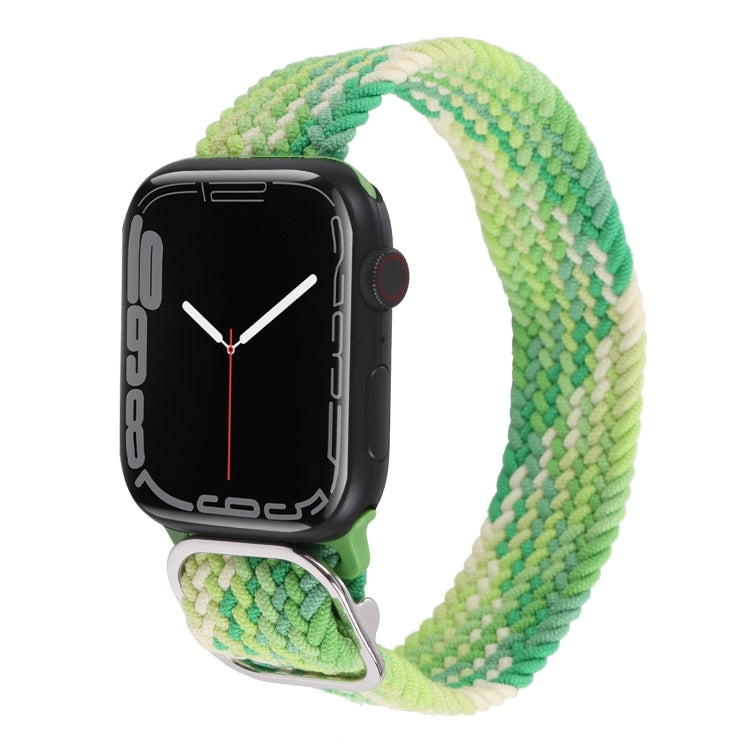 Braided nylon watchband strap with mint green and white striped weave for Apple Watch