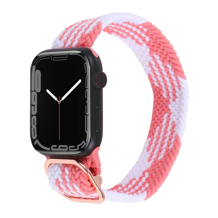 Braided nylon watchband strap with pink and white zigzag stripes for Apple Watch