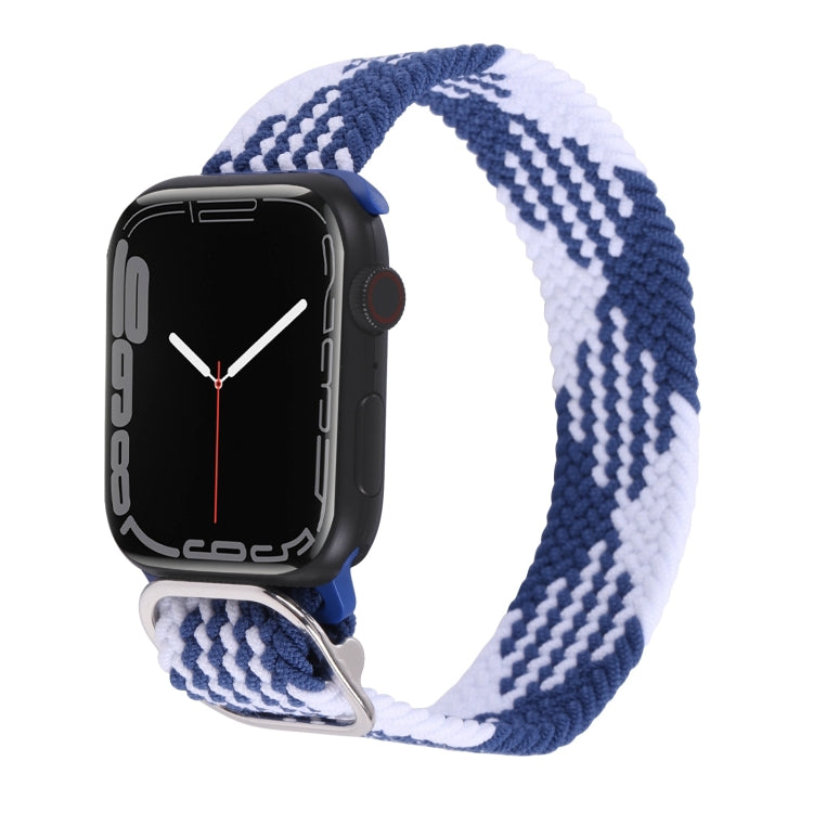 Braided nylon watchband strap with blue and white striped weave for Apple Watch