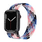 Braided nylon watchband with pink, blue, and black stripe pattern; metal clasp