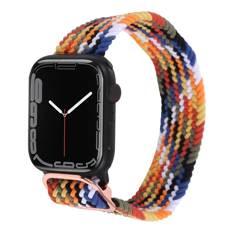 Braided nylon watchband with multicolor stripes and metal buckle clasp
