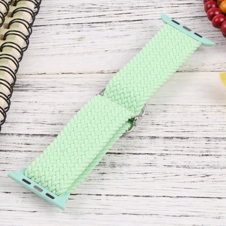 Mint green nylon braid watchband with metal clasp and strap end slots