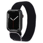 Black nylon braid watchband with metal clasp and woven texture