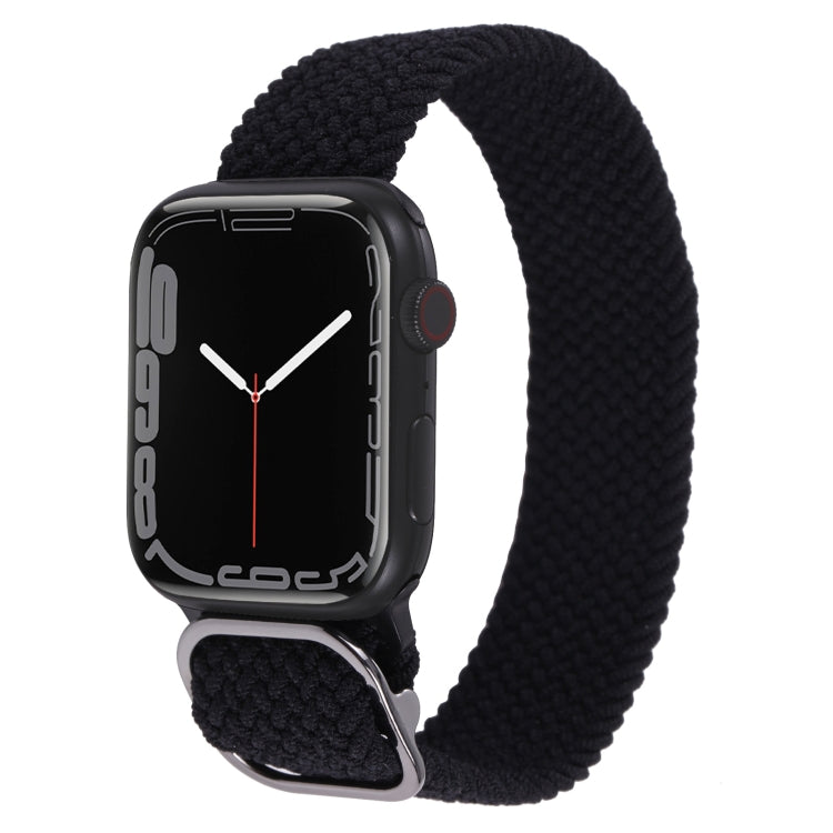 Black nylon braid watchband with metal clasp and woven texture
