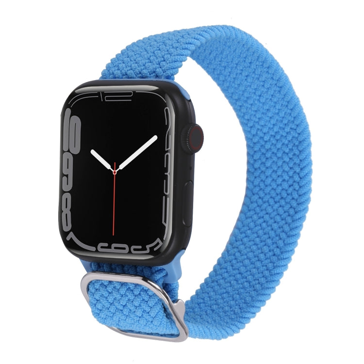 Braided nylon watchband in bright blue with metal buckle clasp