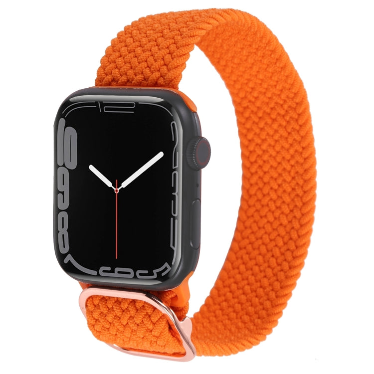 Orange nylon braid watchband with metal clasp and woven texture