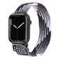 Nylon braid watchband for Apple Watch with dark gray and white woven stripe pattern