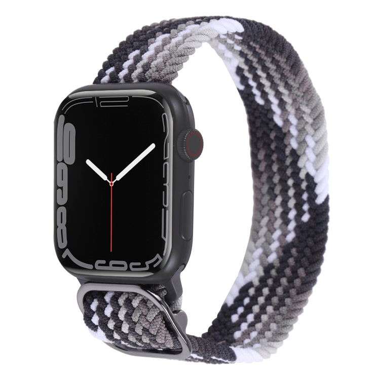Nylon braid watchband for Apple Watch with dark gray and white woven stripe pattern