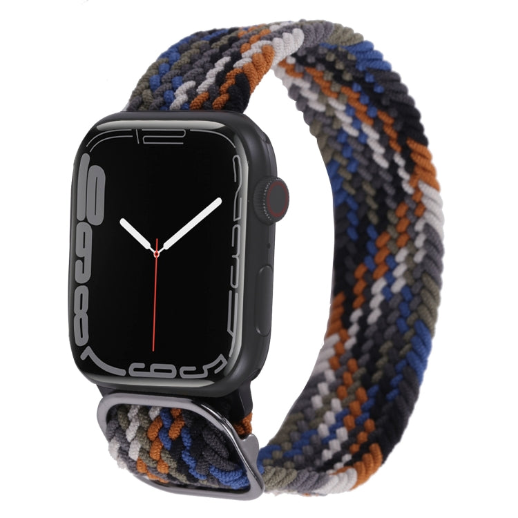 Nylon braid watchband for Apple Watch with blue, gray, and orange woven stripes