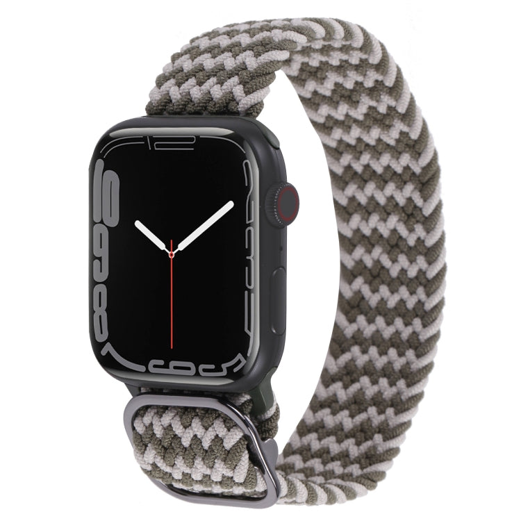 Nylon braid watchband for Apple Watch with gray and white herringbone woven pattern