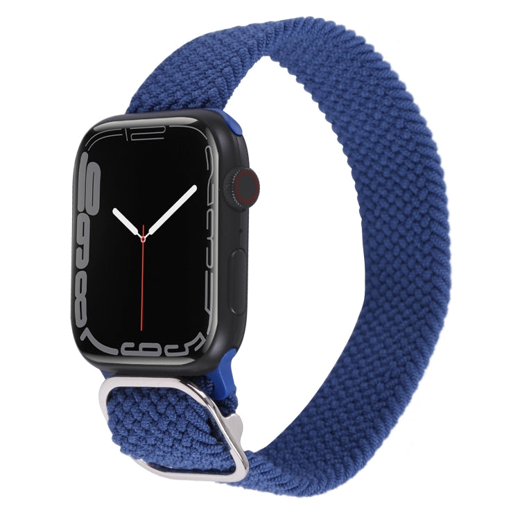 Nylon braided watch band with blue weave and metal buckle, for Apple Watch 41mm.